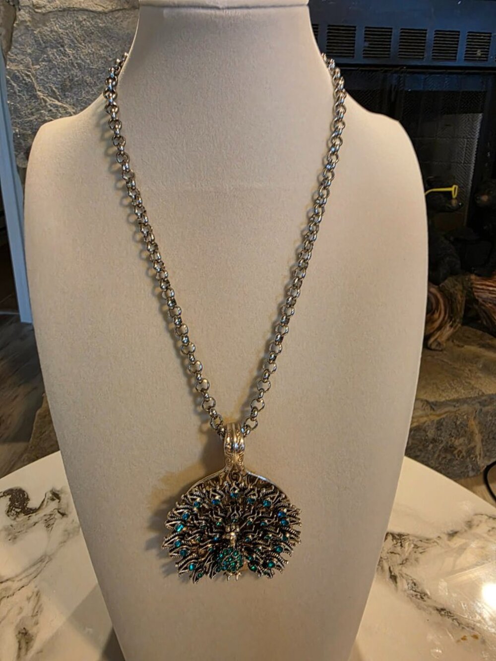 One of a Kind Vintage Stainless Steel Peacock Necklace New with No Tags